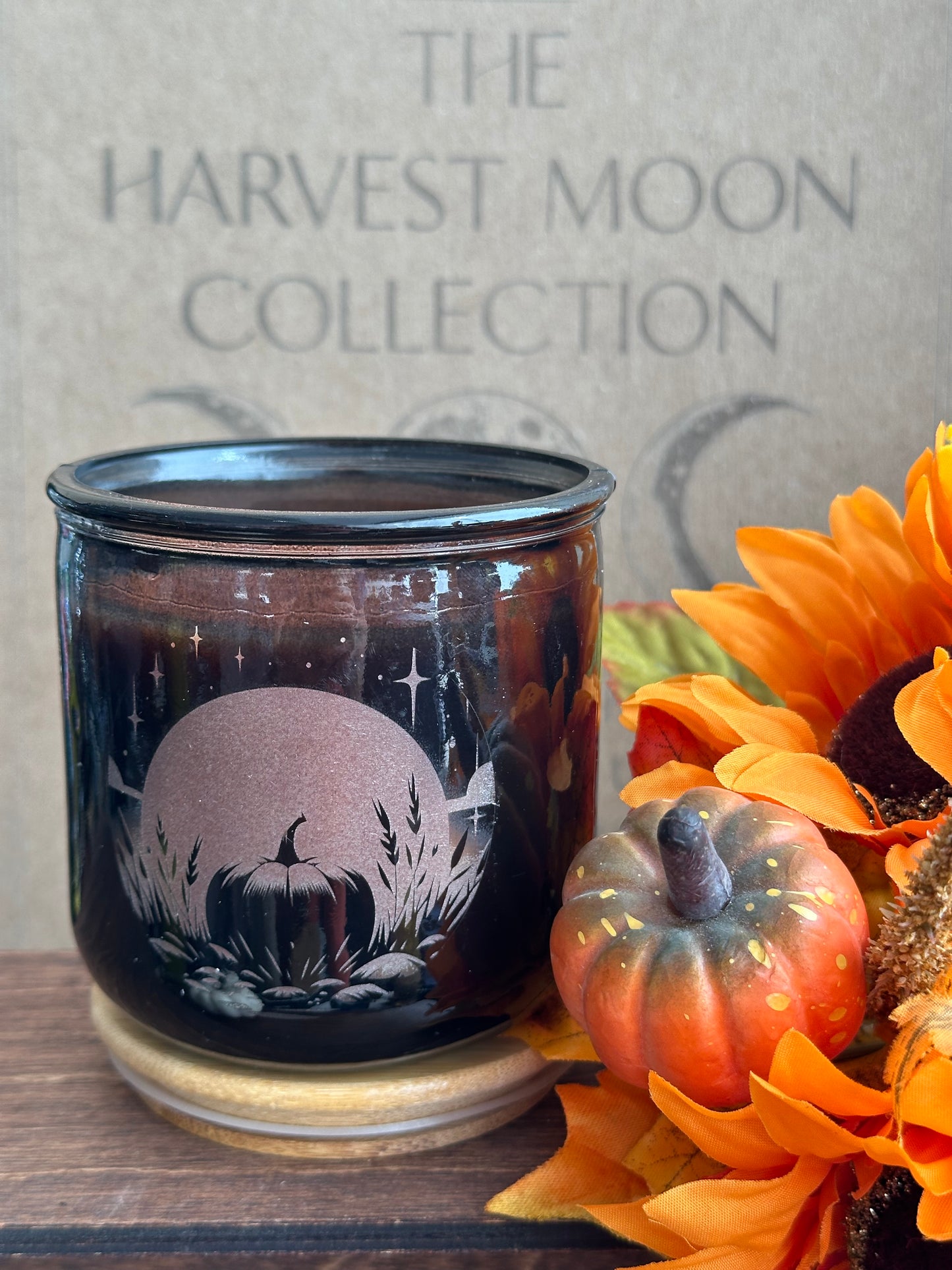 Soy Candle with laser etched Moon and Pumpkin